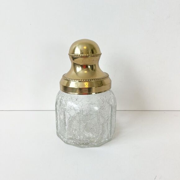 Vintage 1980s Croscill Home Saxony Gold Lid Crackle Glass Jar 5.5 in Storage - Picture 5 of 8